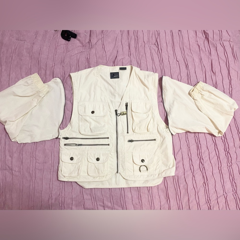 Vintage Liz Wear White Convertible Rain Jacket Wind Breaker Vest Size Medium